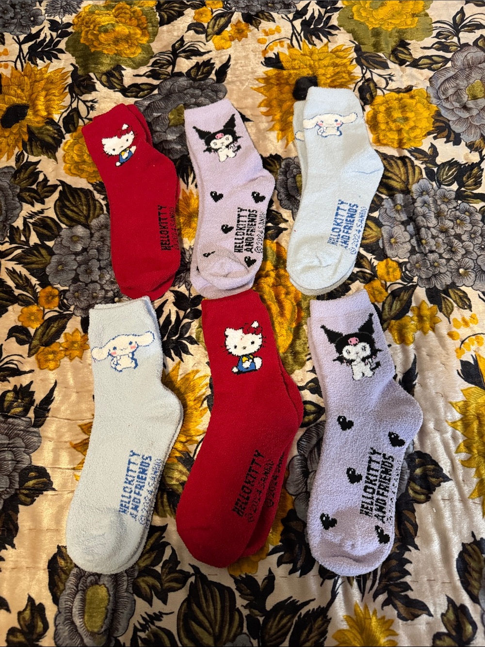 NWOT Sanrio Cozy Character Socks - Red, Lavender, Light Blue Six Pair Set